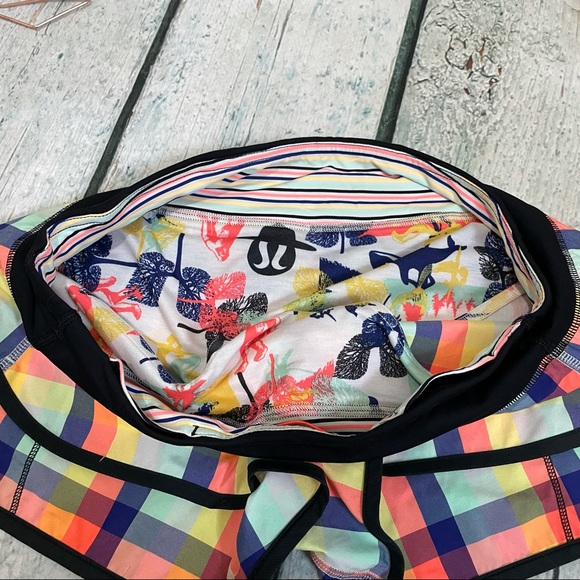 Lululemon 6 seawheeze 2013 speed shorts wee wheezy entry plaid check blue orange - Picture 6 of 8